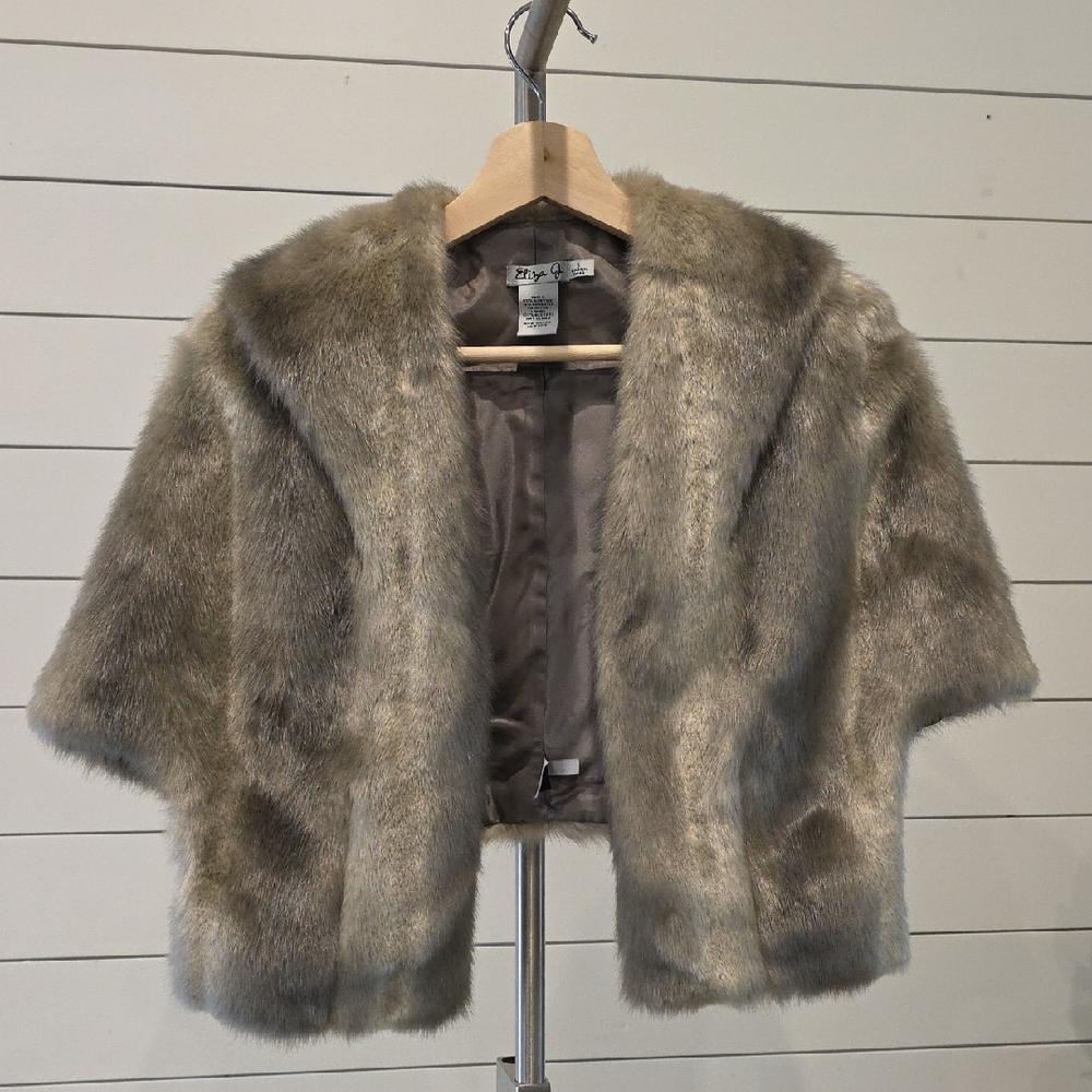 Eliza J Taupe Faux Fur Cropped Jacket